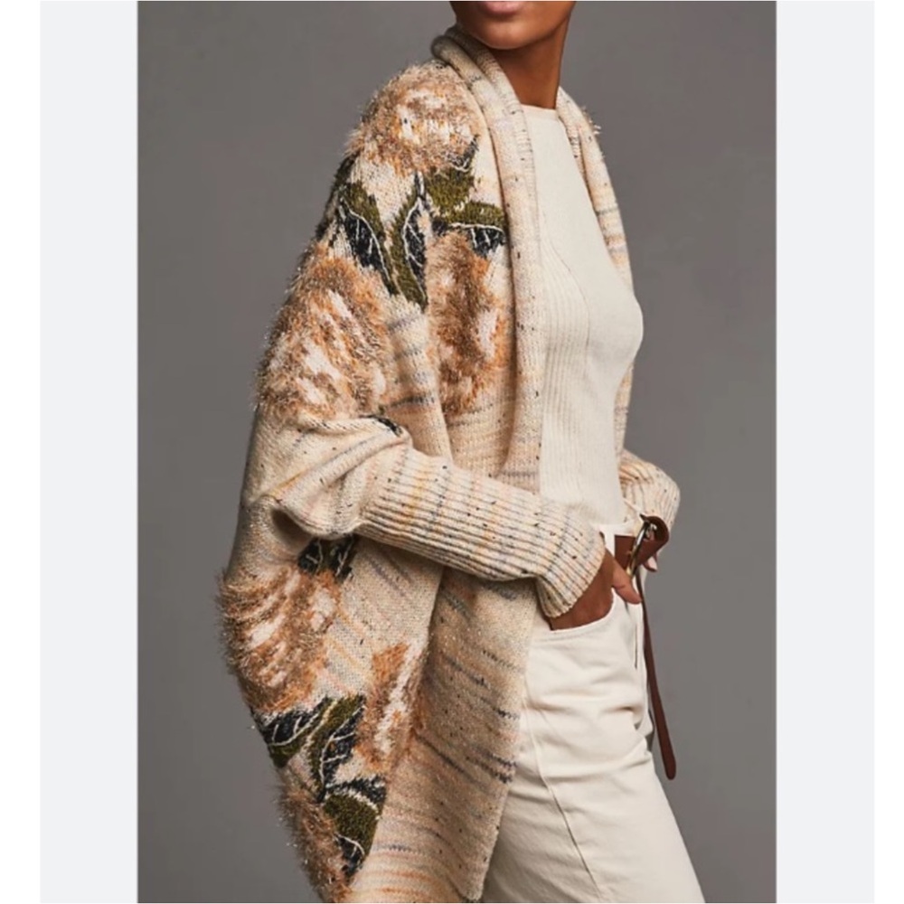 By Anthropologie Metallic Cardigan Sweater Floral Statement XS Small